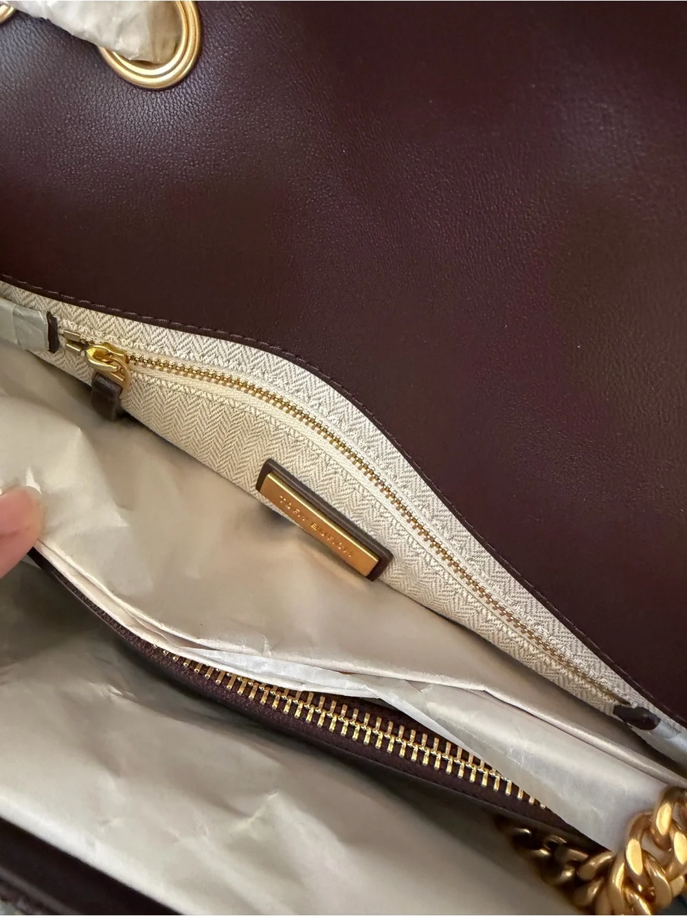 Tory Burch Quilted Chevron Leather Shoulder Bag in Dark Brown/Burgundy